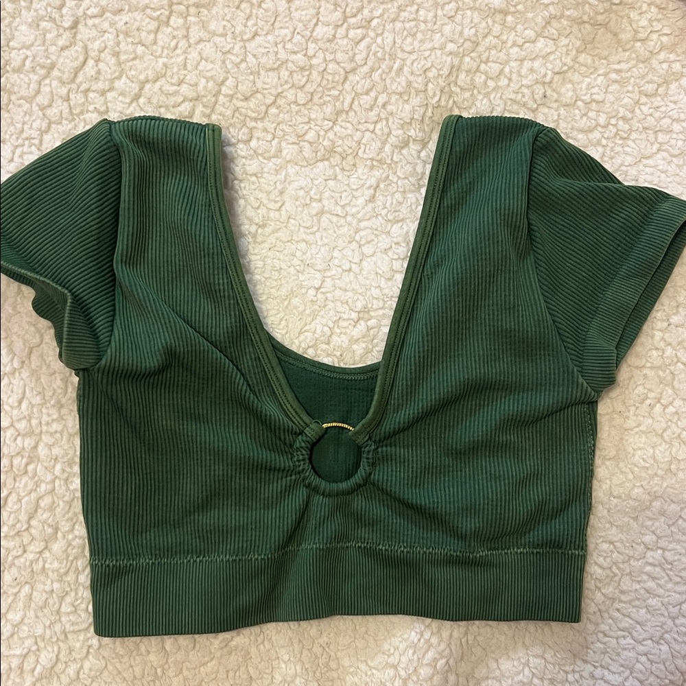 Aerie Green Ribbed V-Neck Crop Top